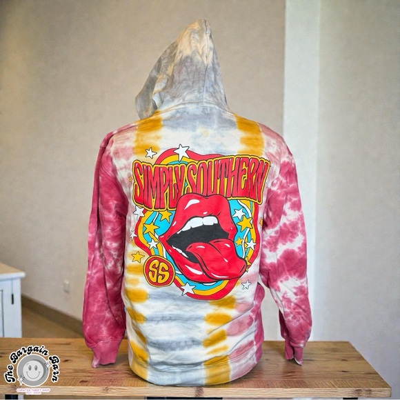 Simply Southern Tie Dye Hoodie Graphic Lips Stars Pullover Sweatshirt (Small) - Picture 5 of 8